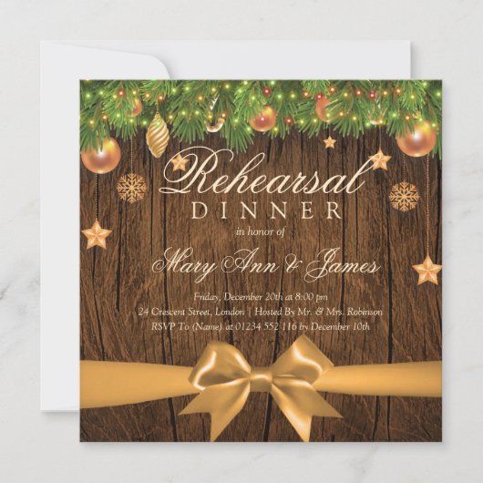 Invitation Dîner de répétition Mariage de Noël Décor (Devant)