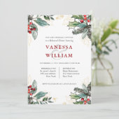 Invitation Dîner de répétition Mariage de Noël Holly Berries (Debout devant)