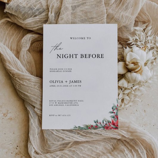 Invitation Dîner de répétition Mariage de Noël Signale Nuit,