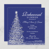 Invitation Dîner de répétition Mariage de Noël Silver Navy (Devant / Derrière)