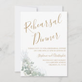 Invitation Dîner de répétition Mariage de script d'or de feui (Devant)