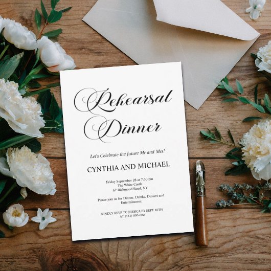Invitation Dîner de répétition Mariage de script élégant
