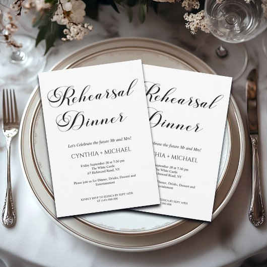 Invitation Dîner de répétition Mariage de script moderne