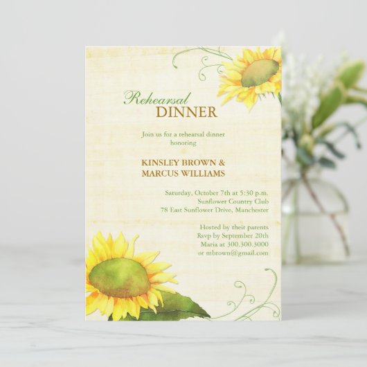 Invitation Dîner de répétition Mariage de tournesol (Debout devant)