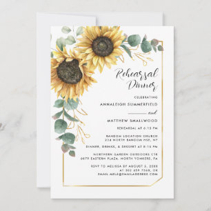 Invitation Dîner de répétition Mariage de tournesol d'aquarel
