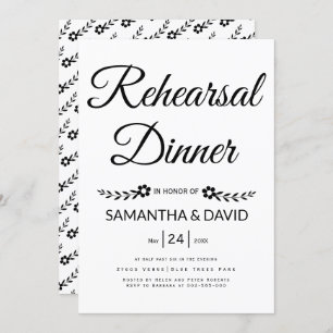 Invitation Dîner de répétition mariage de typographie noir et