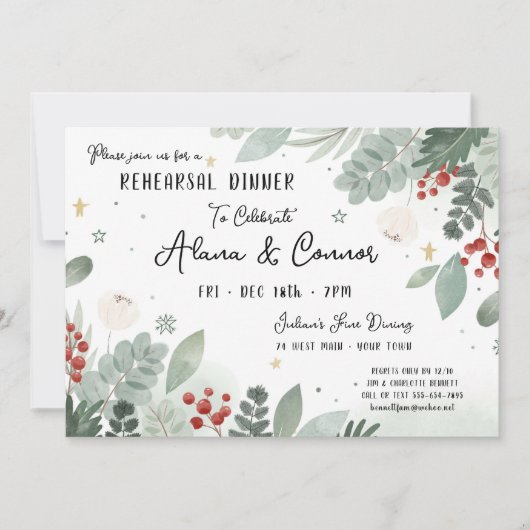 Invitation Dîner de répétition Mariage de vacances de décembr (Devant)