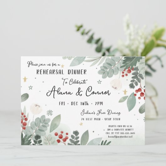 Invitation Dîner de répétition Mariage de vacances de décembr (Debout devant)