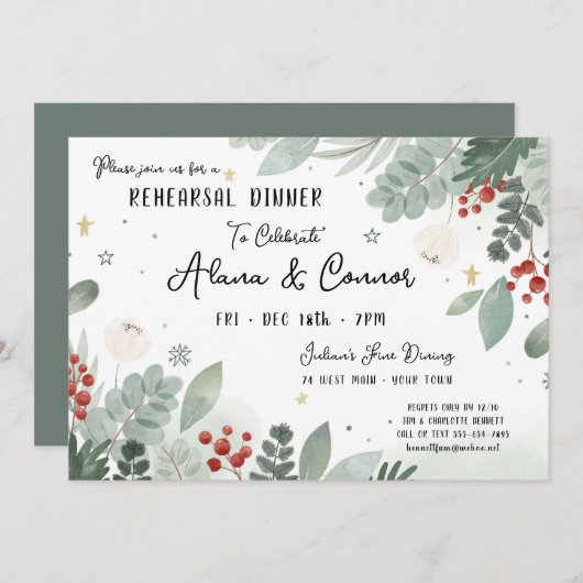 Invitation Dîner de répétition Mariage de vacances de décembr (Devant / Derrière)