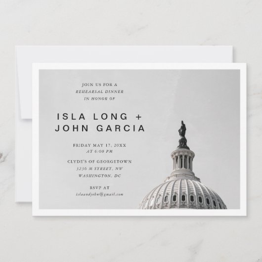 Invitation Dîner de répétition Mariage de Washington DC (Devant)