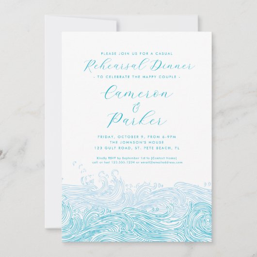 Invitation Dîner de répétition Mariage Décontracté Aqua Ocean (Devant)