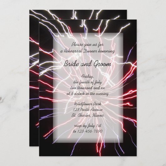 Invitation Dîner de répétition Mariage d'été Fireworks (Devant / Derrière)