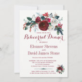 Invitation Dîner de répétition mariage d'hiver rouge floral (Devant)