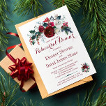 Invitation Dîner de répétition mariage d'hiver rouge floral<br><div class="desc">Elégant bouquet de fleurs de pivoines rouges et blanches avec branches de sapin vert de saison hivernal,  baies rouges et feuillage mariage invitation à dîner avec un texte de script moderne moderne changeable. Idéal pour un hiver / Noël élégant rustique chic mariage à fleurs ou une douche à couple.</div>