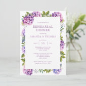 Invitation Dîner de répétition Mariage d'Hydrangea rose et vi (Debout devant)