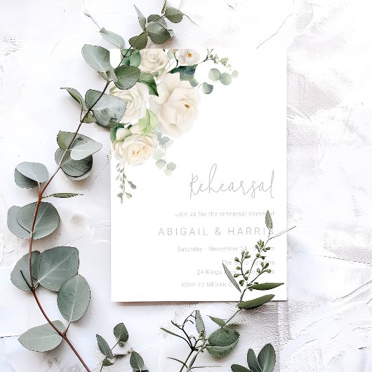 Invitation Dîner de répétition Mariage Divin White Roses & Sa