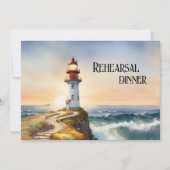 Invitation Dîner de répétition Mariage du phare d'aquarelle (Devant)