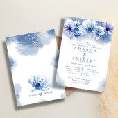 Invitation Dîner de répétition Mariage Dusty Blue & Gold Part