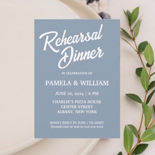 Invitation Dîner de répétition Mariage Dusty Blue Simple Styl