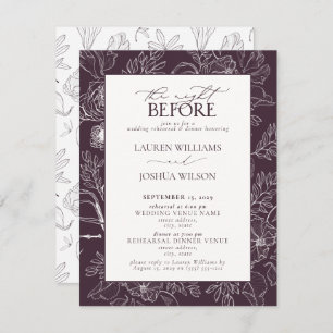 Invitation Dîner de répétition Mariage élégant à la prune vio