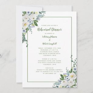 Invitation Dîner de répétition mariage élégant floral vert ch