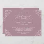 Invitation Dîner de répétition Mariage Elégant Mauve (Devant / Derrière)