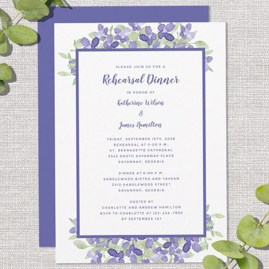 Invitation Dîner de répétition mariage Élégant Périwinkle Flo