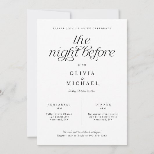 Invitation Dîner de répétition mariage Élégant Simple (Devant)