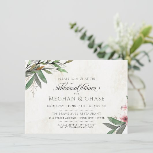 Invitation Dîner de répétition Mariage en fleurs botaniques (Debout devant)