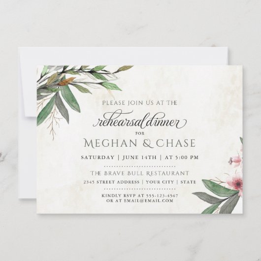 Invitation Dîner de répétition Mariage en fleurs botaniques (Devant)