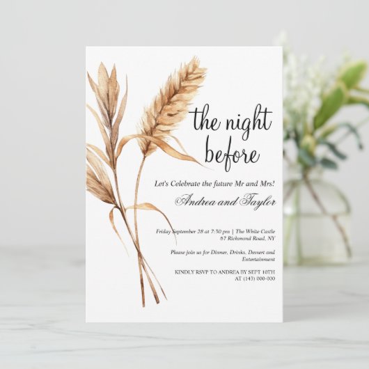 Invitation Dîner de répétition Mariage en herbe Pampas élégan (Debout devant)