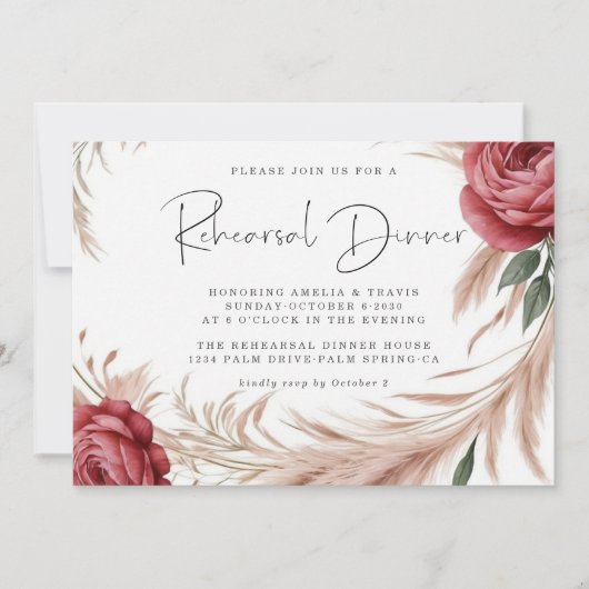Invitation Dîner de répétition Mariage en laiton Blush Rose P (Devant)