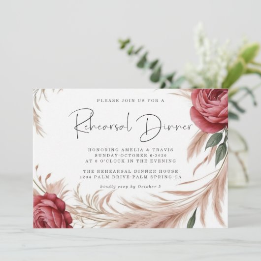 Invitation Dîner de répétition Mariage en laiton Blush Rose P (Debout devant)