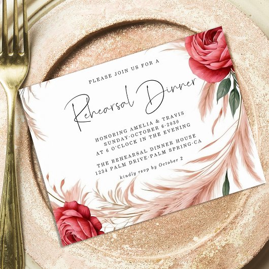Invitation Dîner de répétition Mariage en laiton Blush Rose P