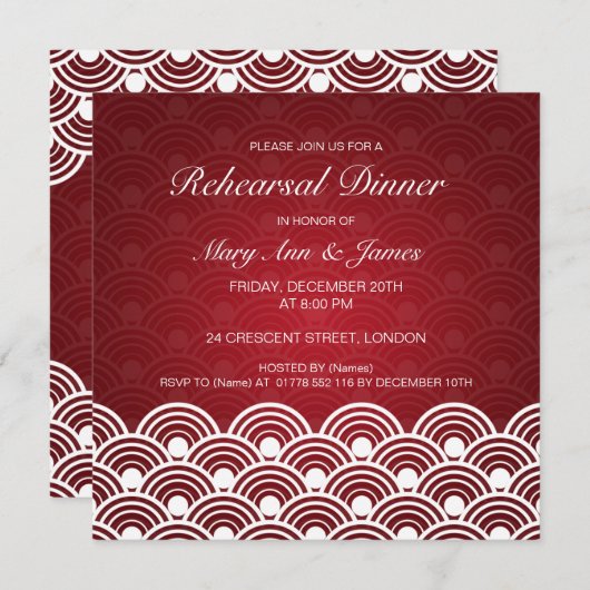 Invitation Dîner de répétition Mariage en rouge Motif (Devant / Derrière)