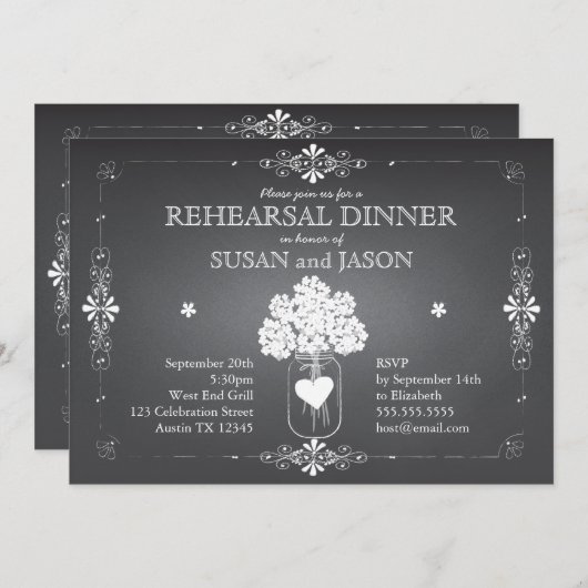 Invitation Dîner de répétition Mariage en tableau noir Mason (Devant / Derrière)