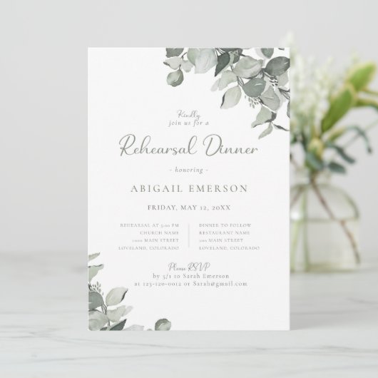 Invitation Dîner de répétition Mariage Eucalyptus (Debout devant)