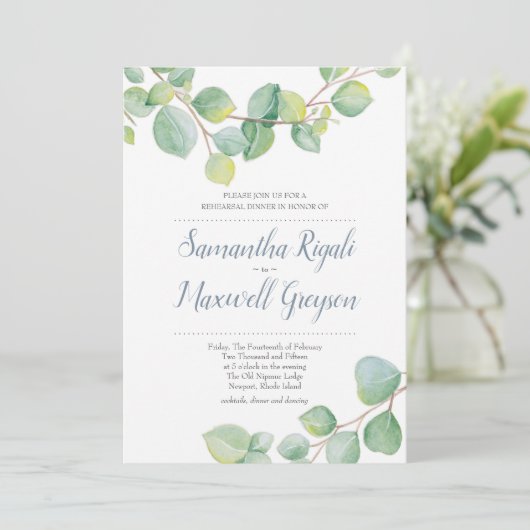 Invitation Dîner de répétition Mariage Eucalyptus (Debout devant)