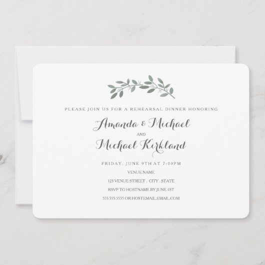 Invitation Dîner de répétition Mariage Eucalyptus élégant (Devant)