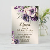 Invitation Dîner de répétition mariage fête Fleurs violettes  (Debout devant)