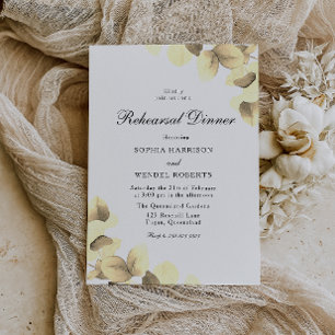 Invitation Dîner de répétition Mariage Feuille or élégant