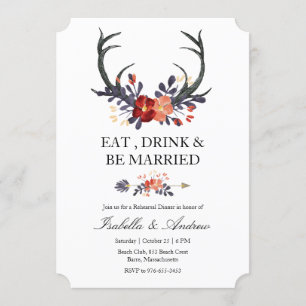 Invitation Dîner de répétition Mariage Floral Antlers de Bour