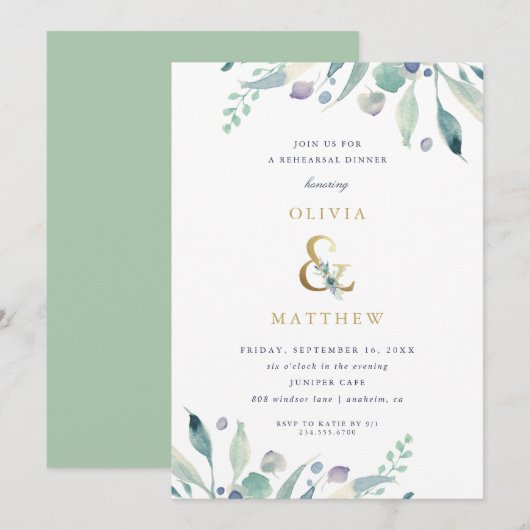 Invitation Dîner de répétition Mariage Floral de luxe (Devant / Derrière)