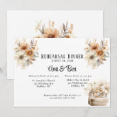 Invitation Dîner de répétition Mariage floral en terre cuite (Devant / Derrière)