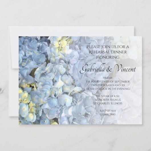 Invitation Dîner de répétition Mariage Floral Hydrangea bleu (Devant)