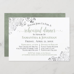 Invitation Dîner de répétition Mariage Frilly Elegant Sage Gr