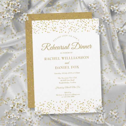 Invitation Dîner de répétition Mariage Gold Dust Confetti