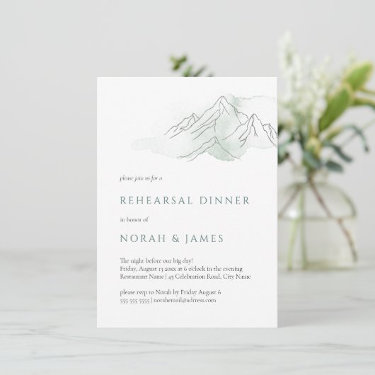 Invitation Dîner de répétition Mariage Green & White Mountain (Debout devant)