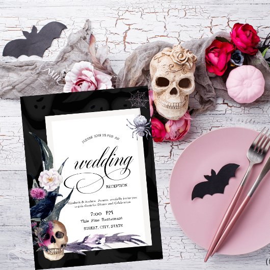 Invitation Dîner de répétition Mariage Halloween crâne floral