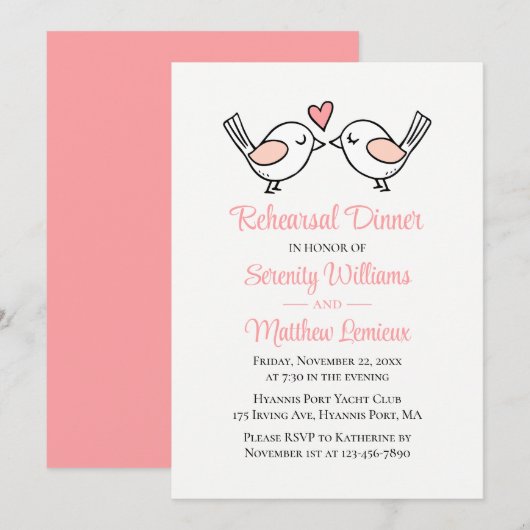 Invitation Dîner de répétition Mariage Inséparable Pink Loveb (Devant / Derrière)